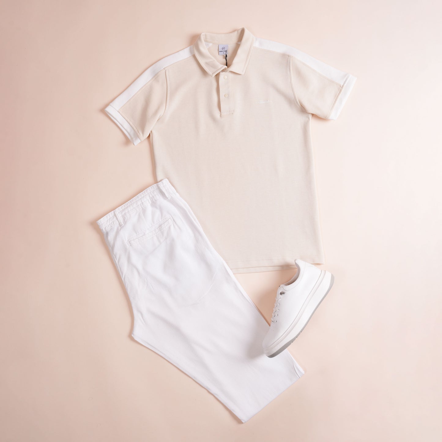 Polo CLEEVER Beige Clair à Bandes Blanches
