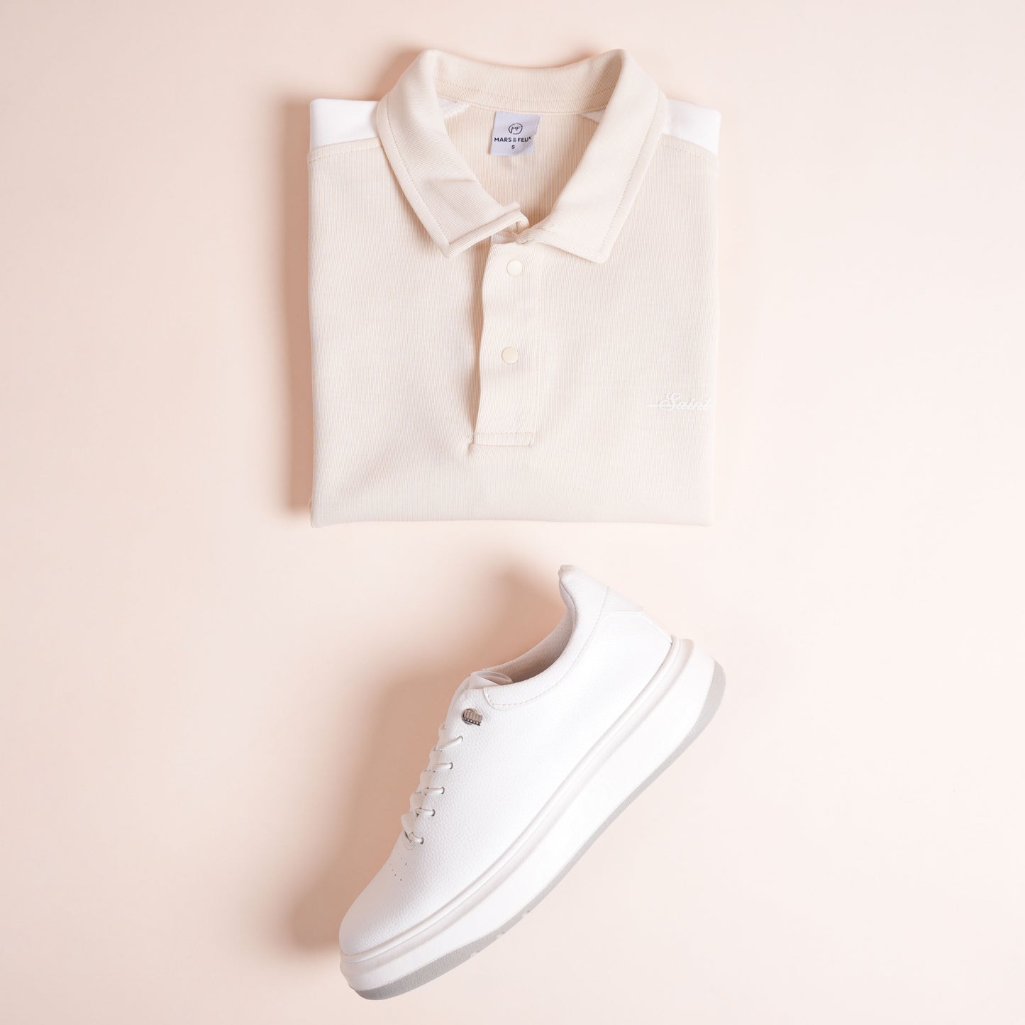 Polo CLEEVER Beige Clair à Bandes Blanches