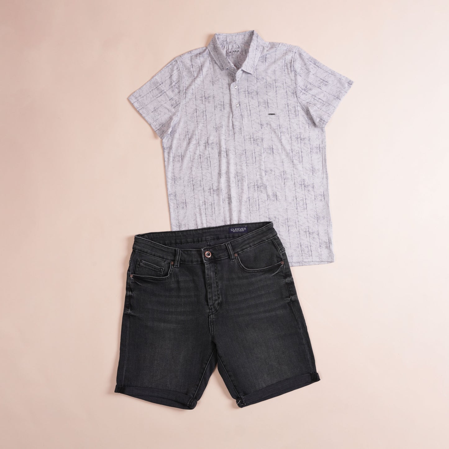 Polo CLEEVER Gris Clair Motif Abstrait