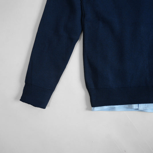 Pull Col Boutonné Bleu Marine