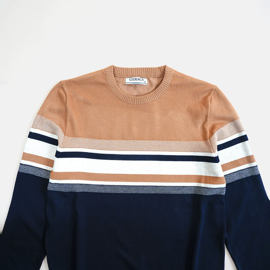 Pull Rayé Camel Bleu Marine
