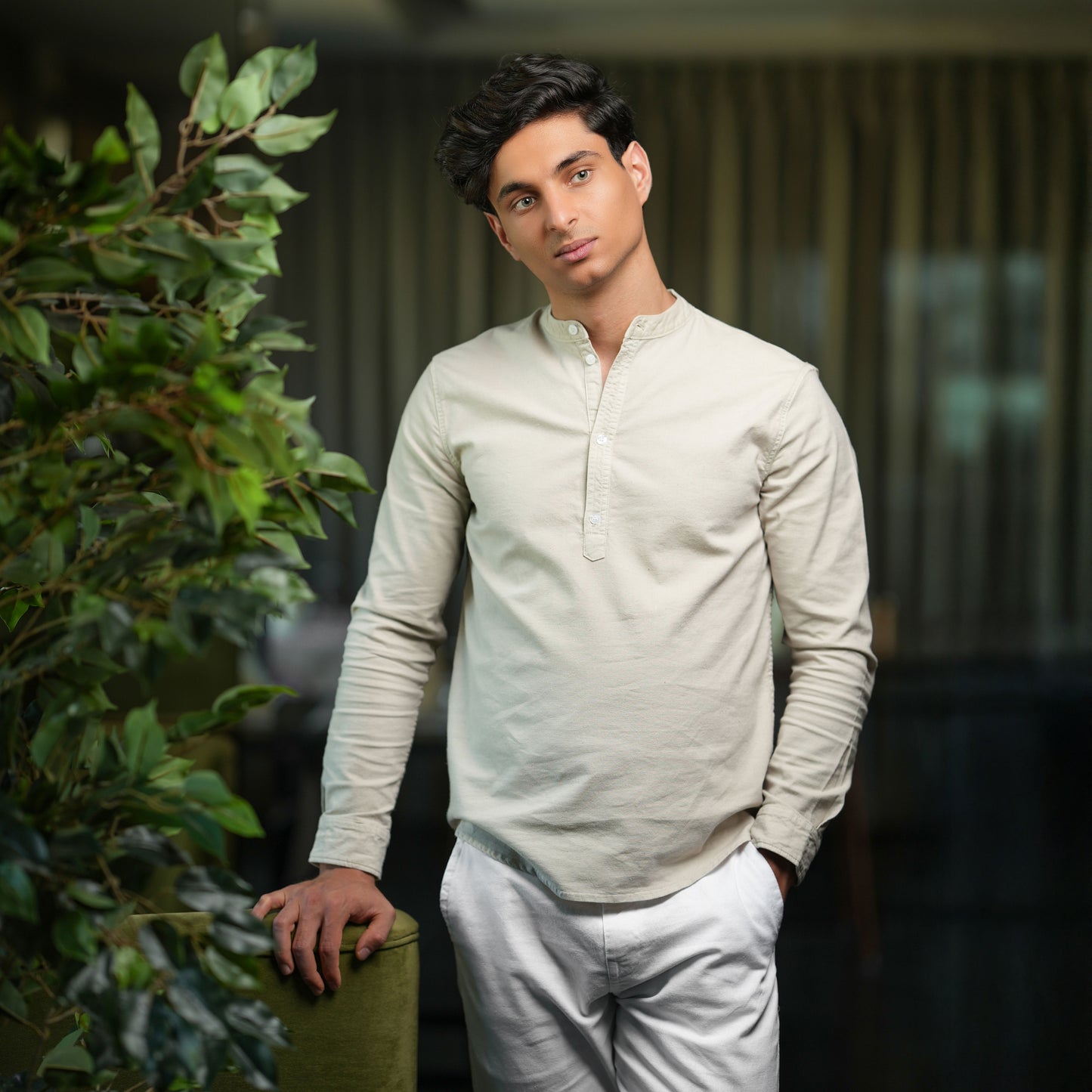 Chemise CLEEVER en lin 3 boutons beige clair