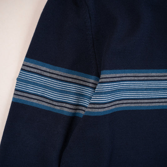 Pull col rond à bande horizontale