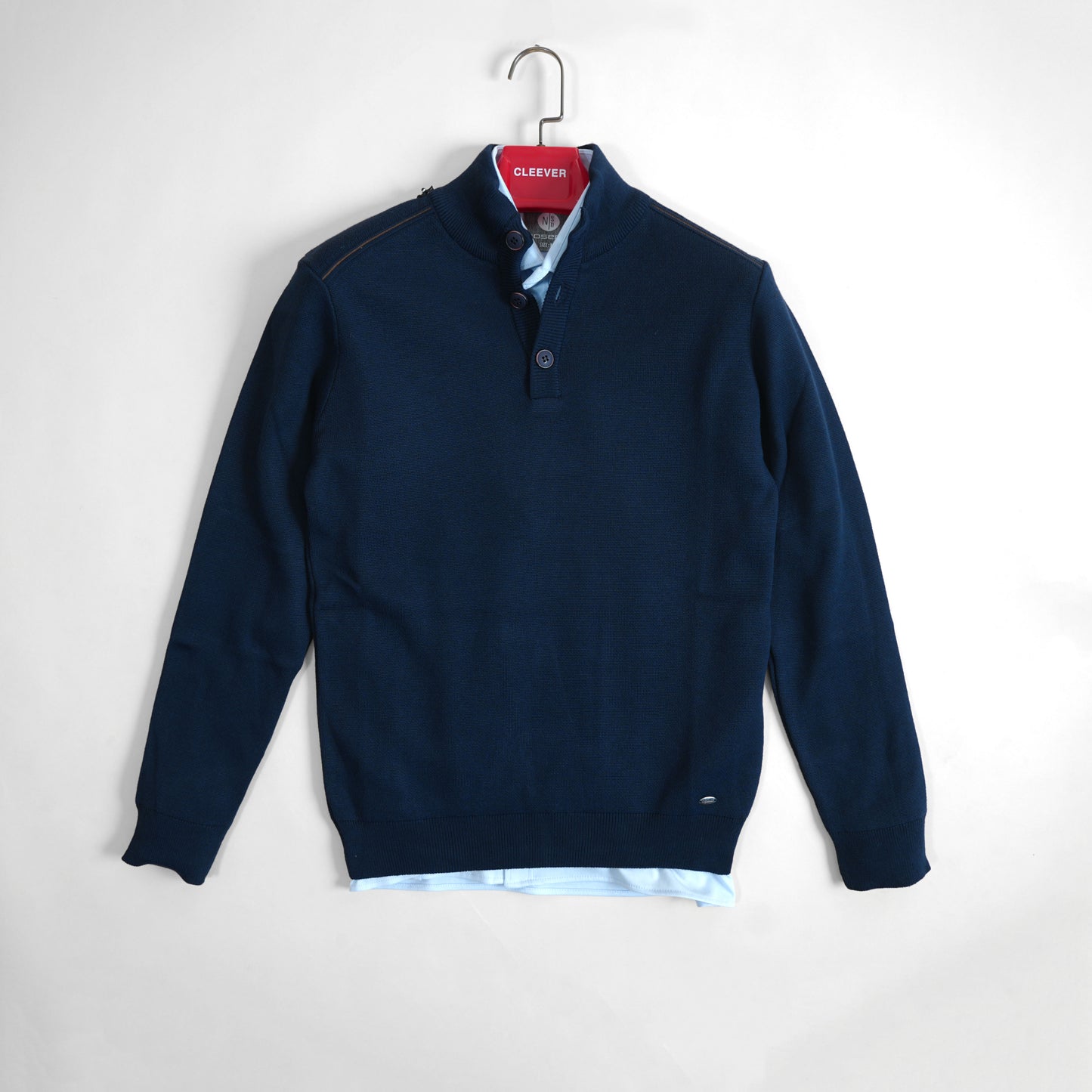 Pull Col Boutonné Bleu Marine