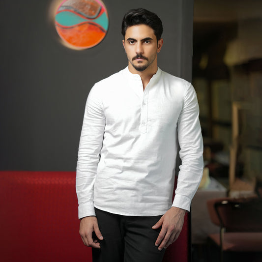 Chemise CLEEVER en lin 3 boutons blanche