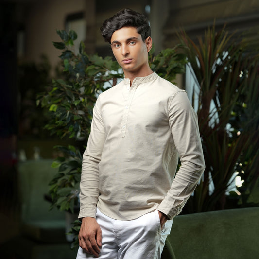 Chemise CLEEVER en lin 3 boutons beige clair